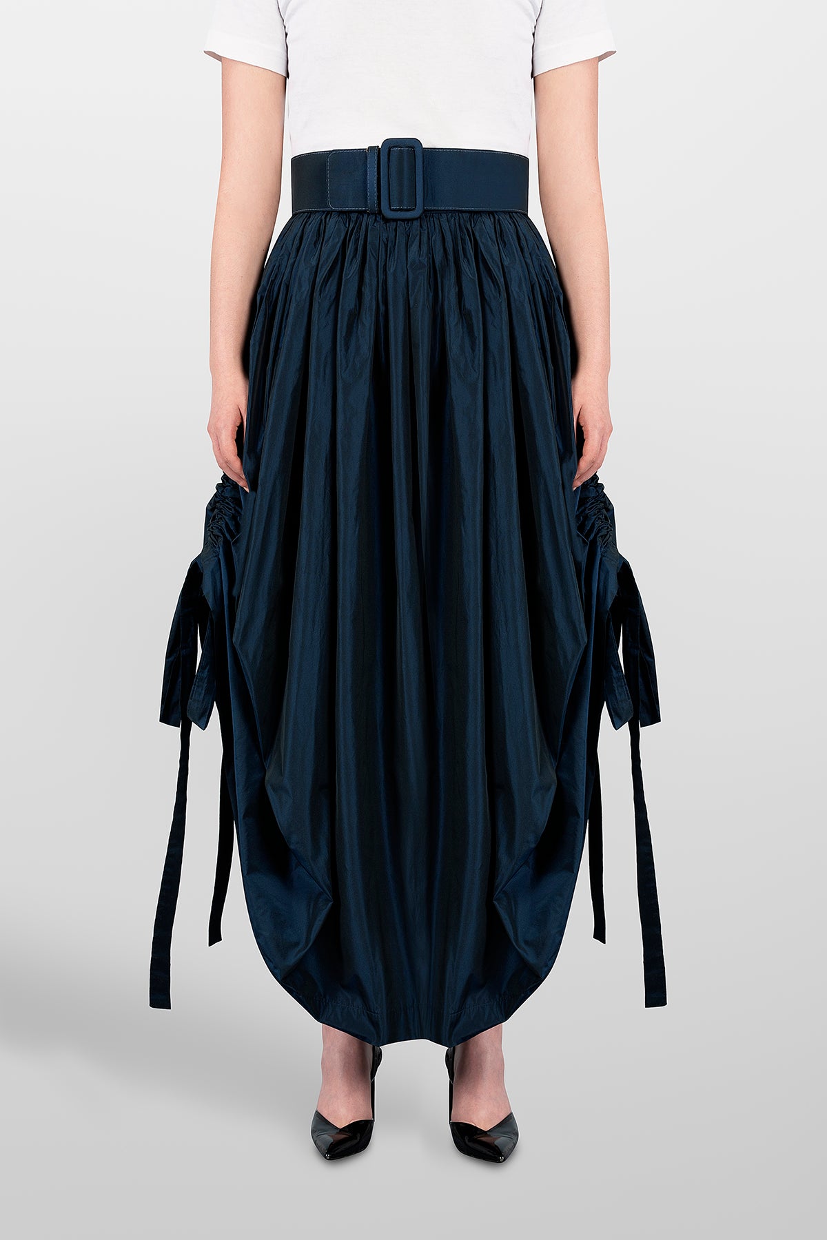 TAFFETA SKIRT COULISSE WITH BELT