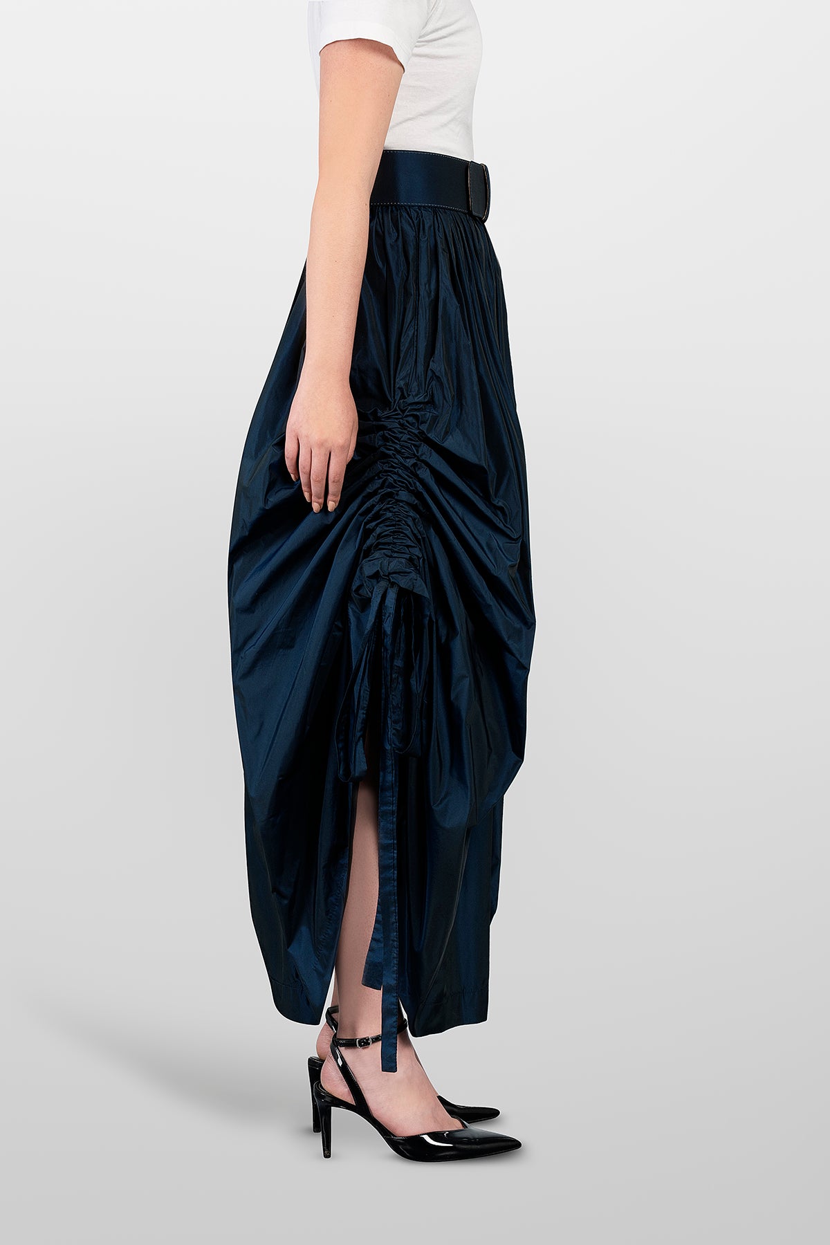 TAFFETA SKIRT COULISSE WITH BELT