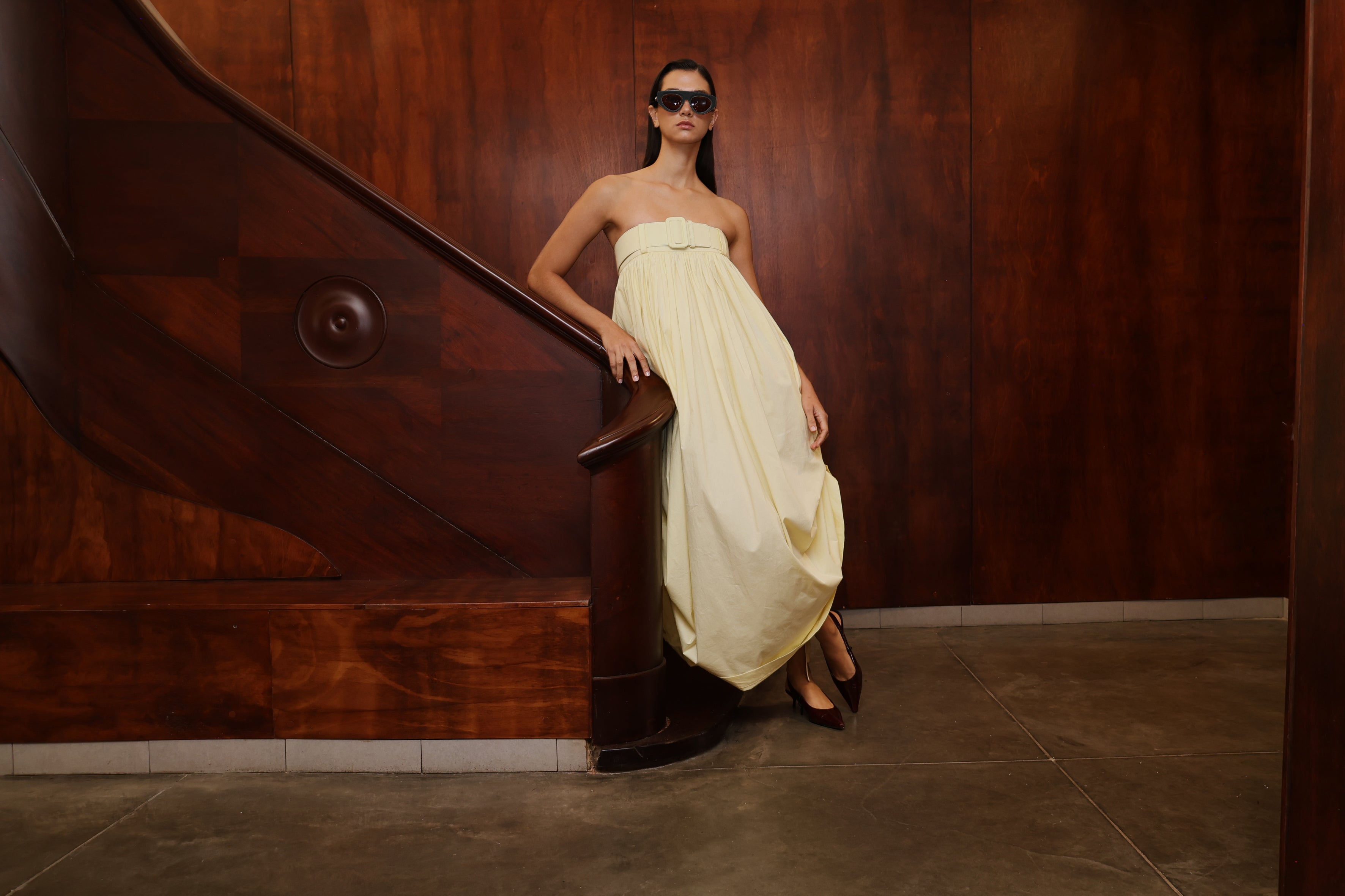 POPLIN BALLOON LONG DRESS WITH BELT