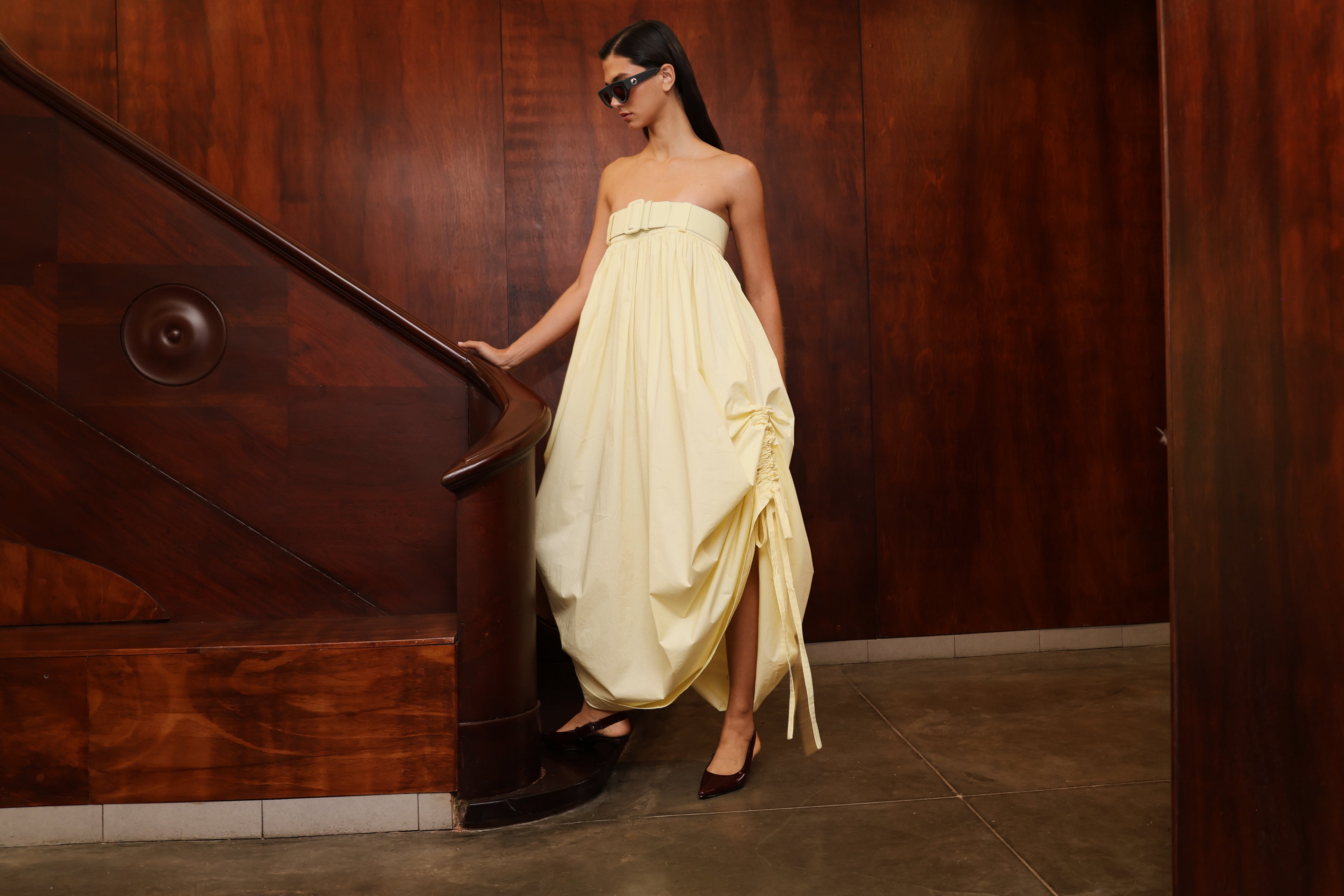 POPLIN BALLOON LONG DRESS WITH BELT