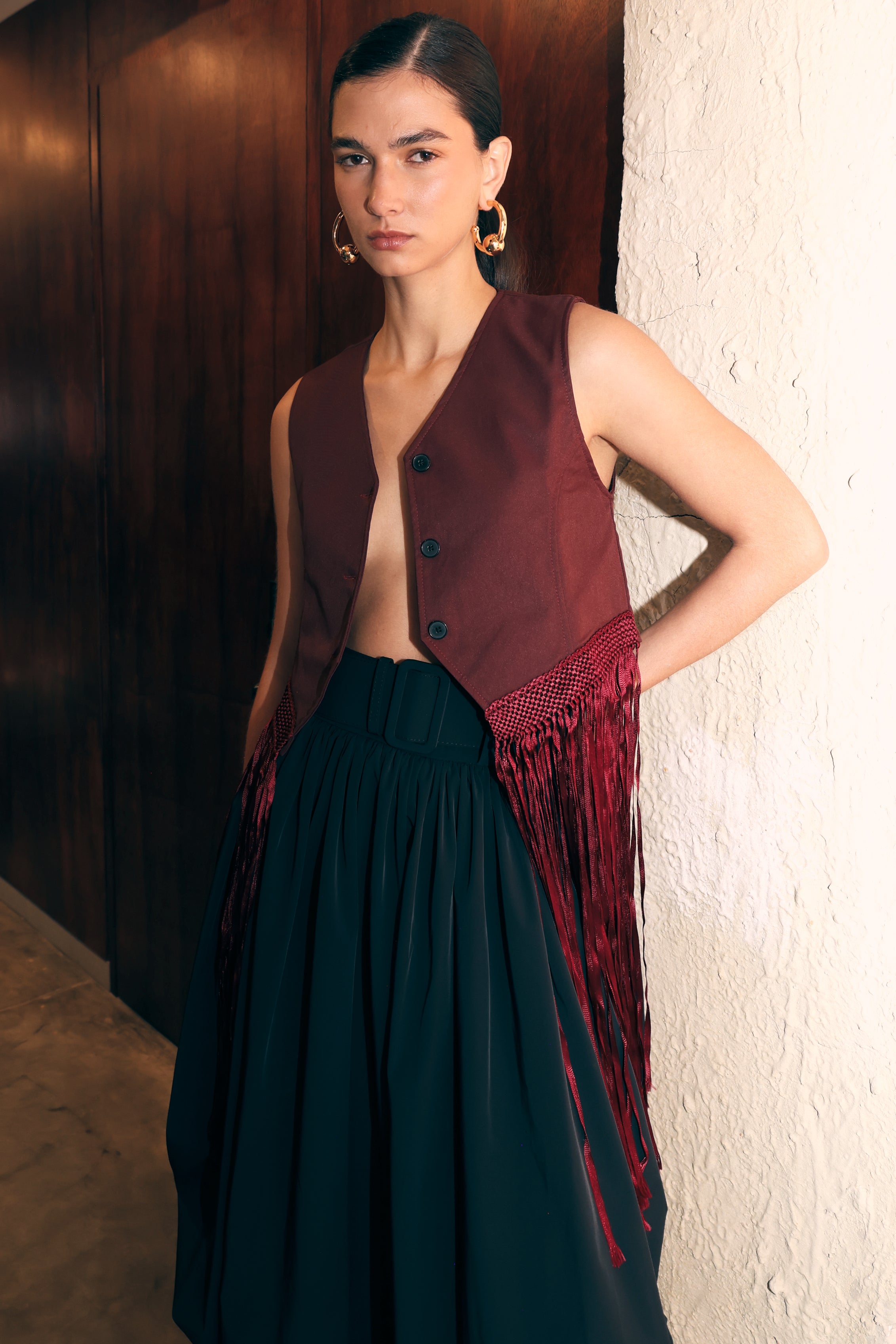 MACRAME DRILL GILLET TOP