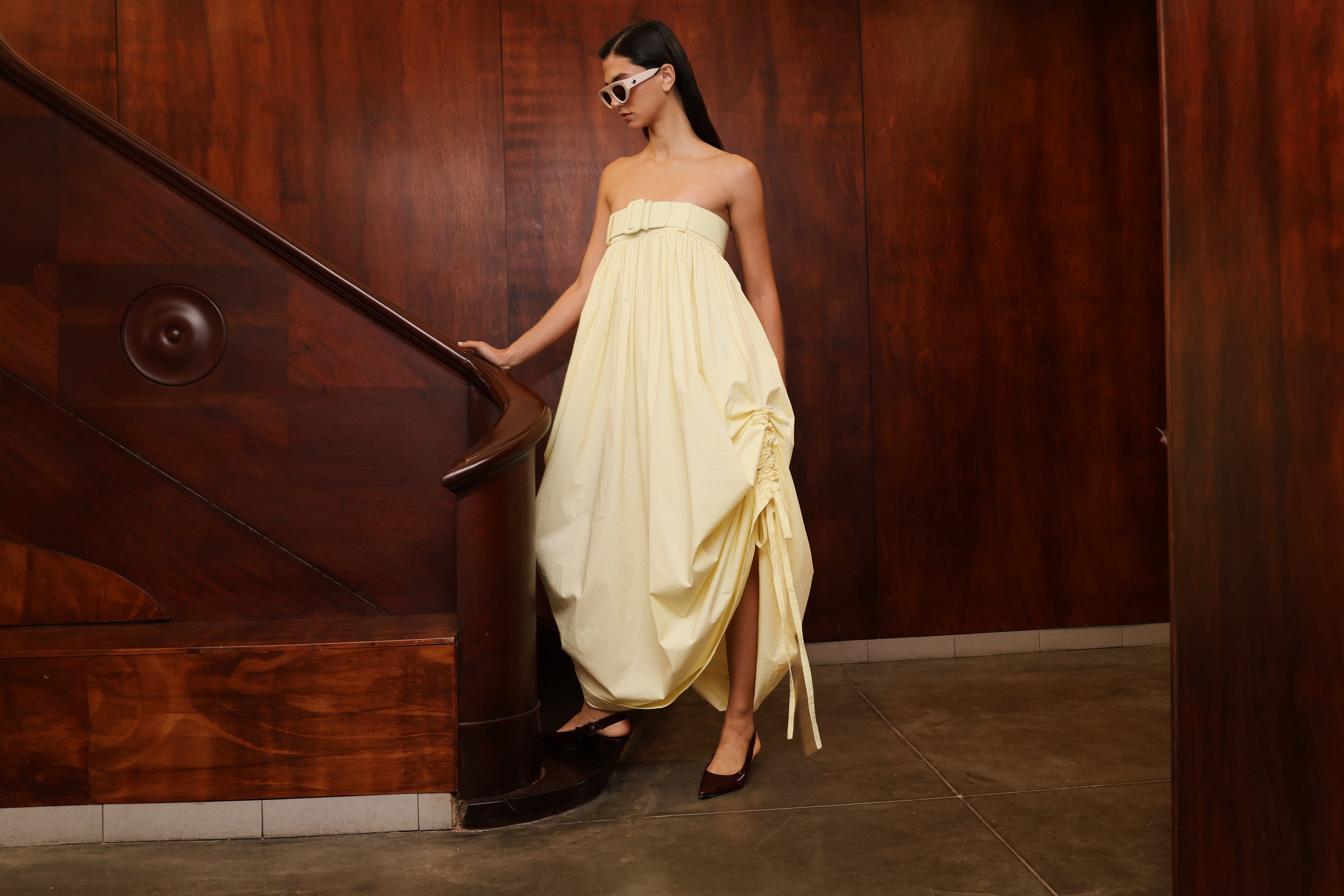 POPLIN BALLOON LONG DRESS WITH BELT