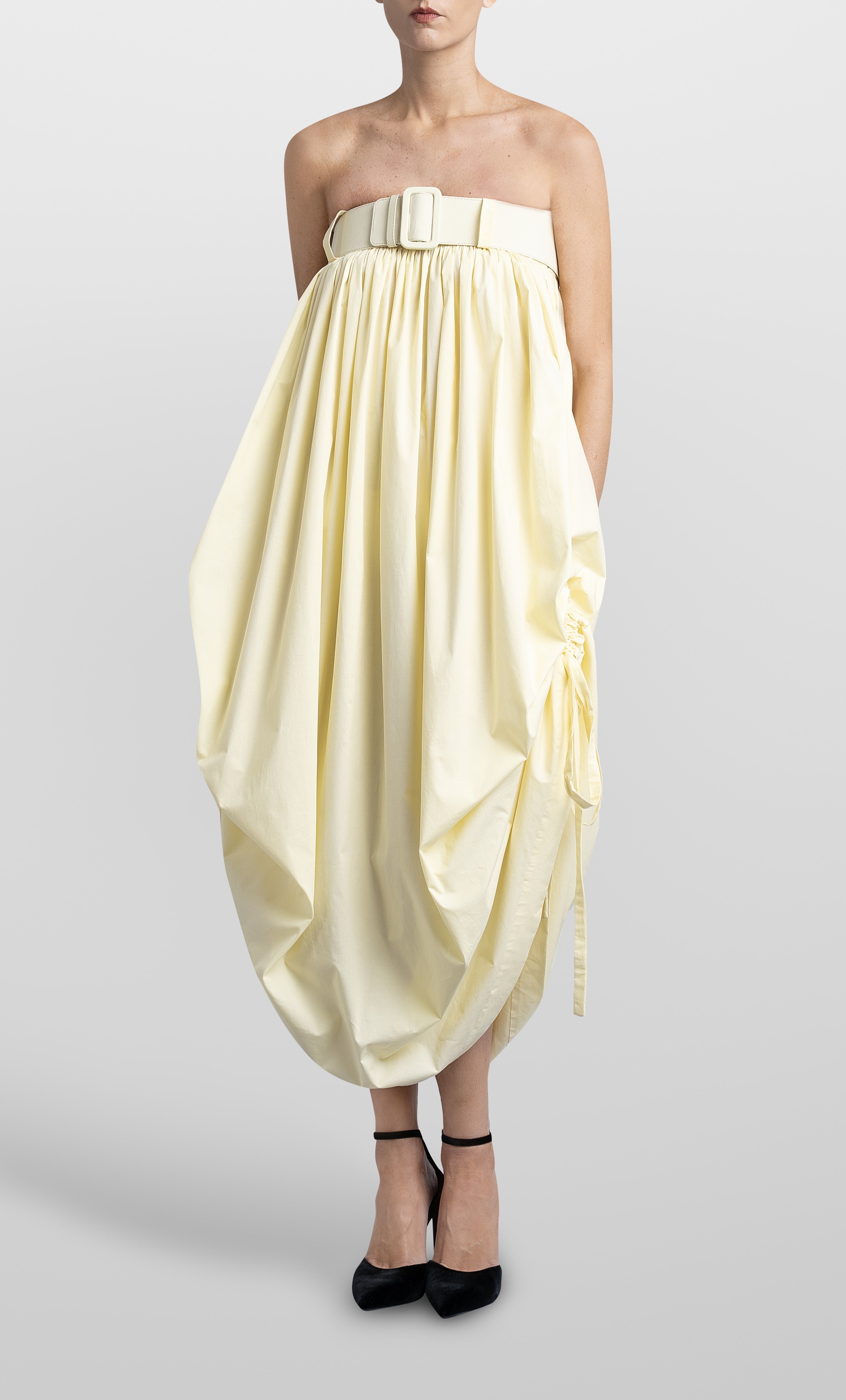 POPLIN BALLOON LONG DRESS WITH BELT
