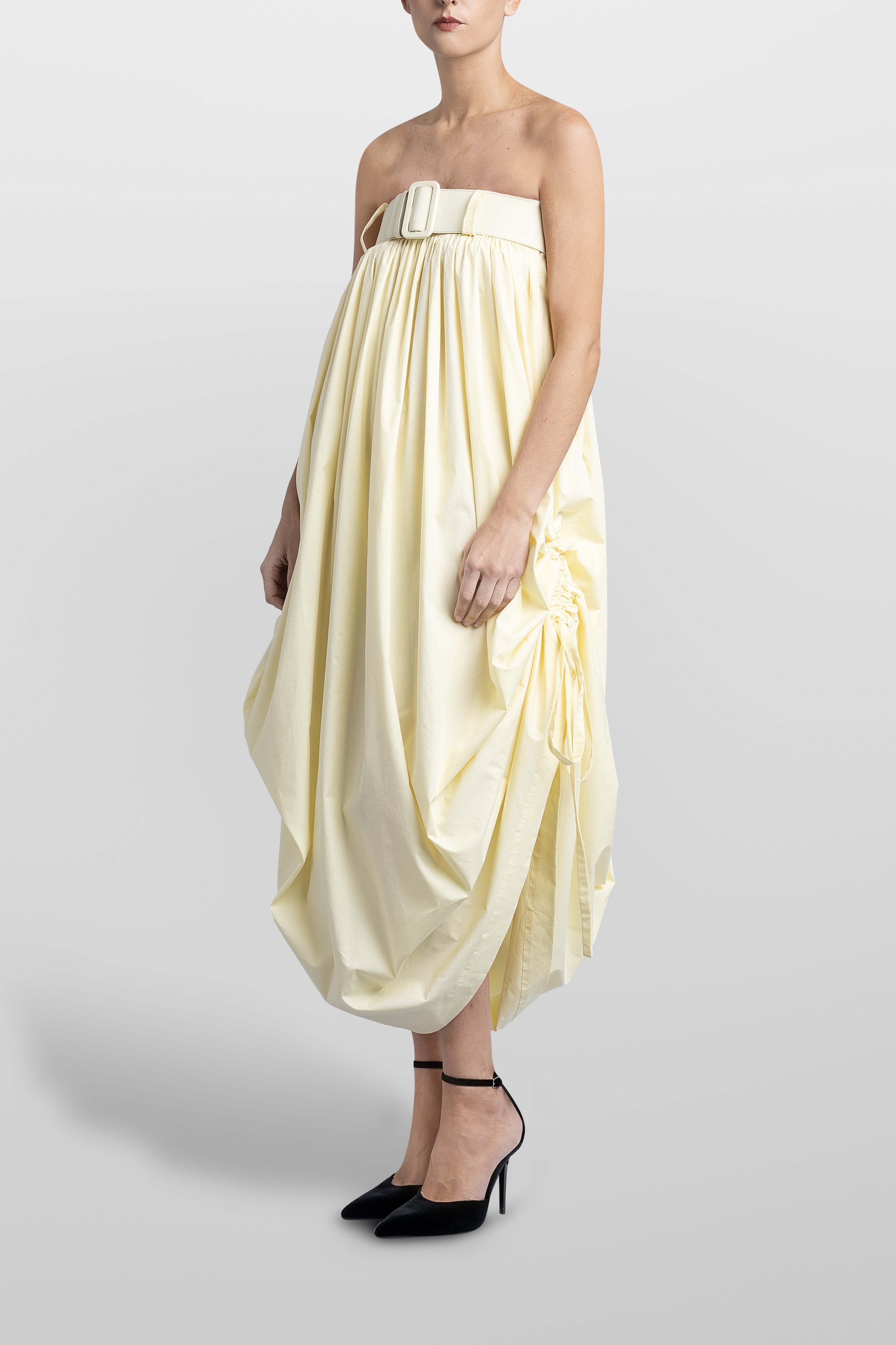POPLIN BALLOON LONG DRESS WITH BELT