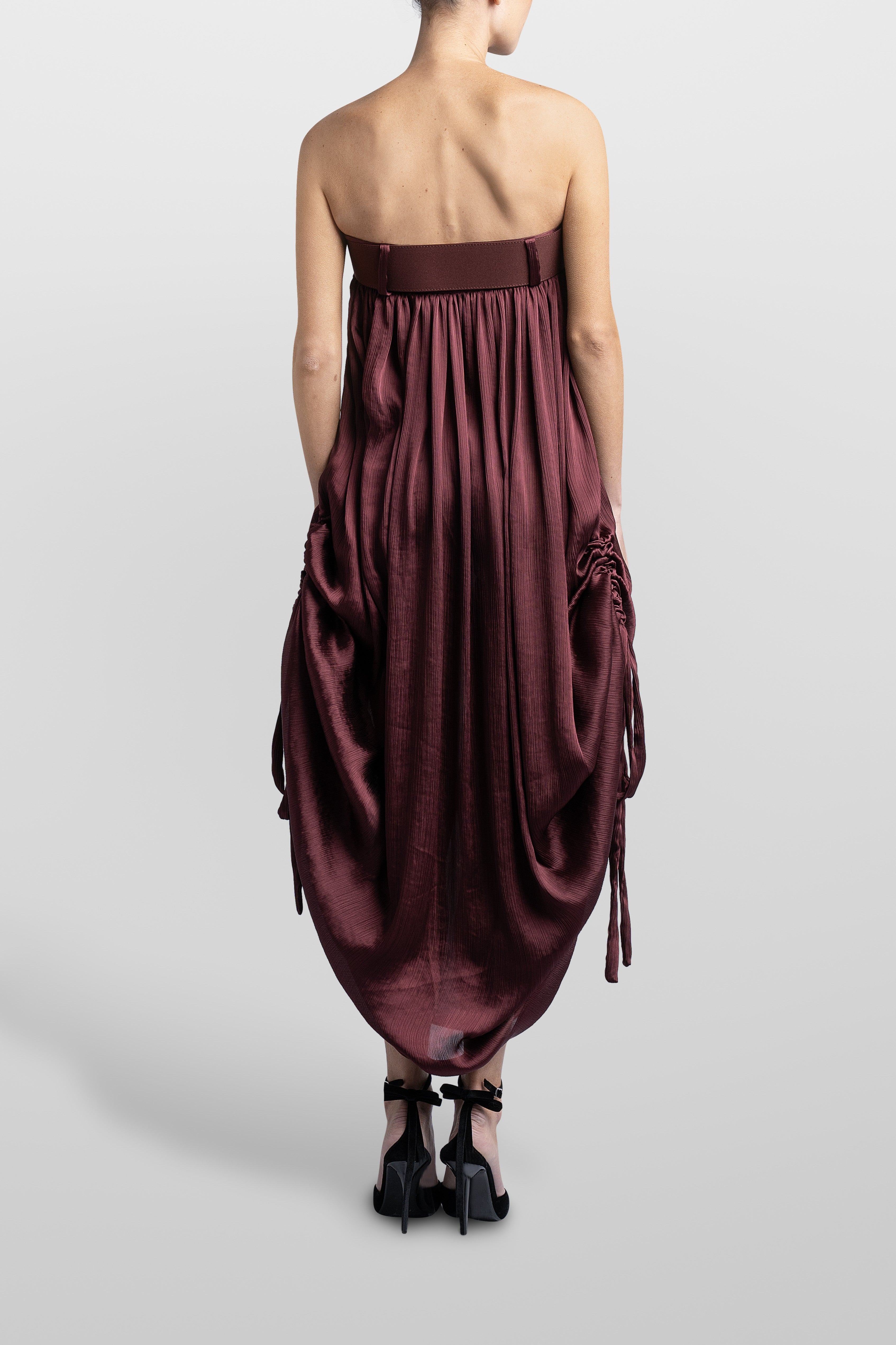 TEXTURE BALLOON LONG DRESS WITH BELT